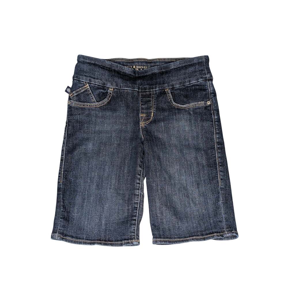 Rock & Republic Womens Denim Rx Fever Pull-On Shorts 10 Bermuda Stretch Indigo